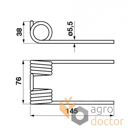 Recogedor diente de resorte, 27x38x145mm