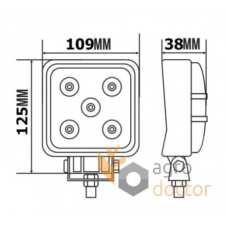 Additional headlamp LED 15 W (5x3W Epistar), 1100 Lm, square