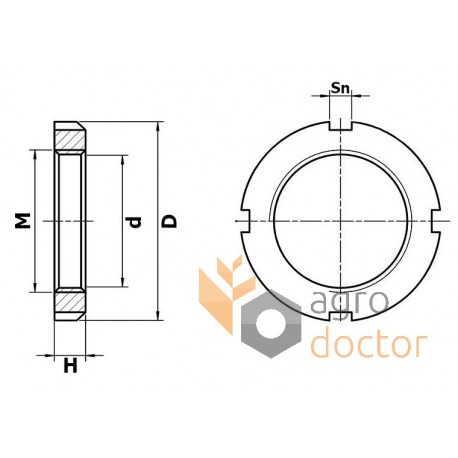 Slotted nut 649990 suitable for Claas, 55mm