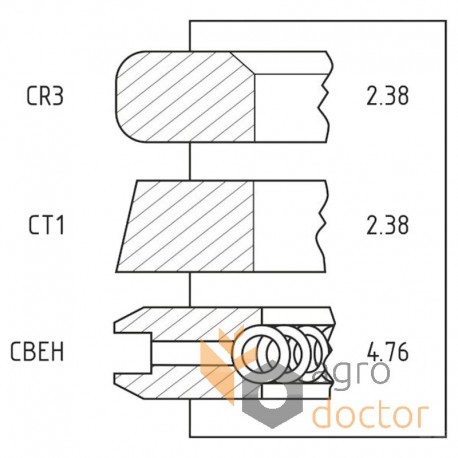 Piston ring set 745738M91 Massey Ferguson engine Perkins, (3 rings), [Bepco]