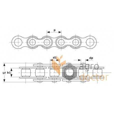 Roller chain 69 links 08A-1 (40-1) - AC691842 suitable for Kverneland [Agro Parts]