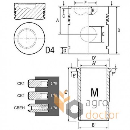 Engine piston set (compl., 116mm, 3rings)