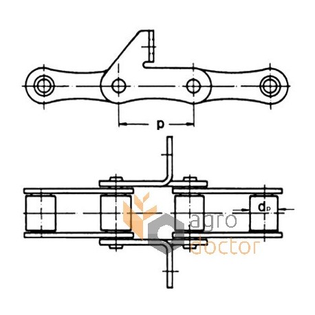 Return grain elevator roller chain with 42 rubber paddles and 170 links