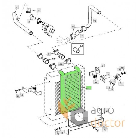 Charge air cooler AH140473, AH149229 John Deere