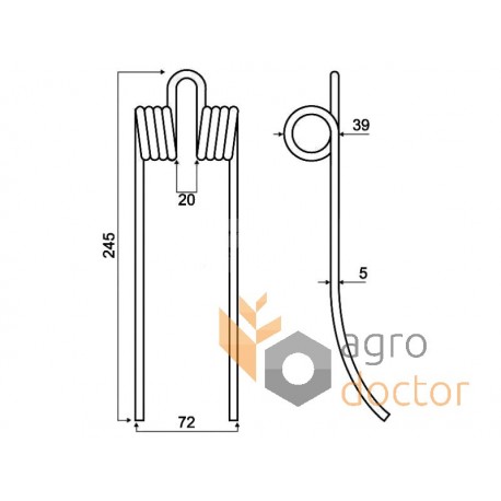 Recogedor diente de resorte, 245mm