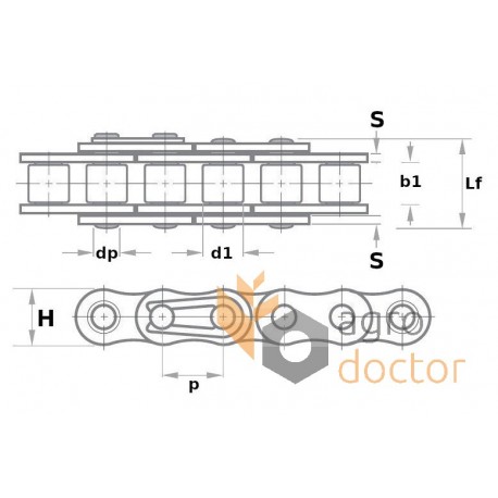 Cadena de rodillos de acero simplex 16B-1H [Rollon]