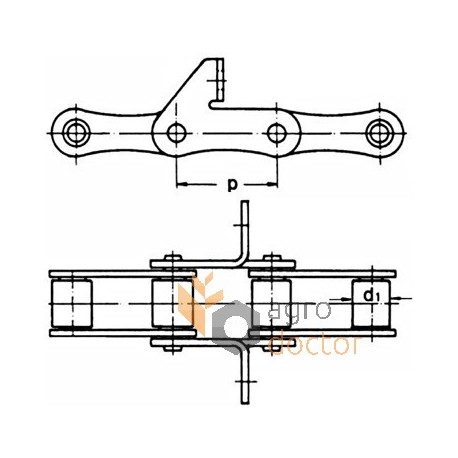 Return grain elevator roller chain with 40 rubber paddles, 162 links