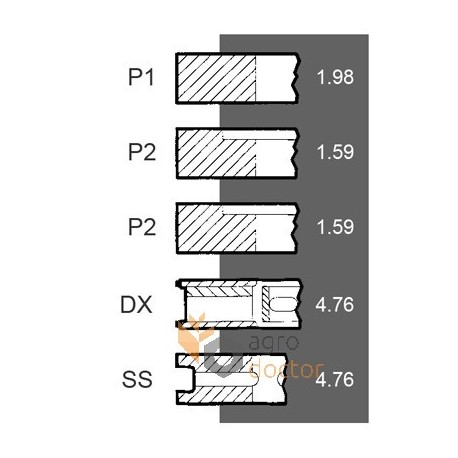 Piston ring set 745902М91 Massey Ferguson engine Perkins, (5 rings), [Bepco]