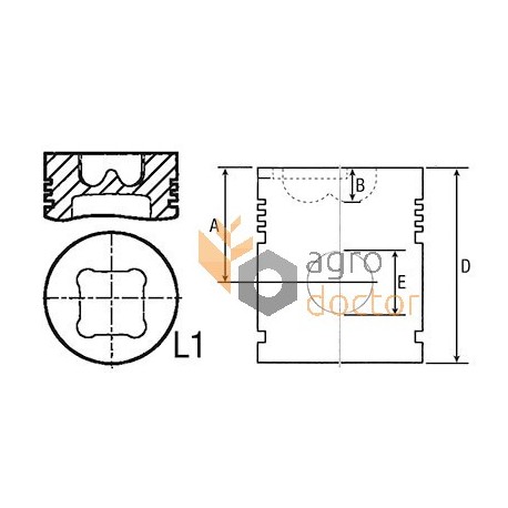 Kolben mit Bolzen U5LL0014 fur Motor Perkins, 3 Ringe