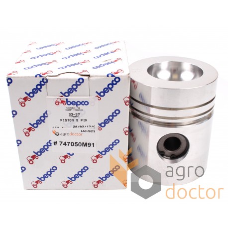 747050M91 Piston with wrist pin for Massey Ferguson engine, 3 rings