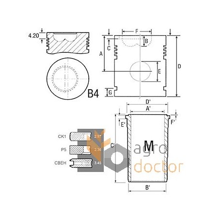 Engine piston set RE22678 John Deere (compl., 3rings), [Bepco]