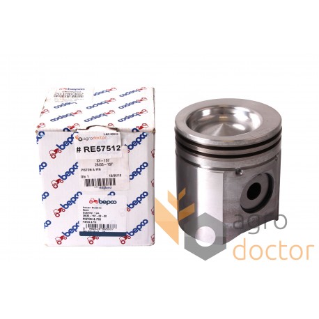 RE57512 Piston with wrist pin for John Deere engine, 3 rings