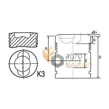 04152177 Piston with wrist pin for Deutz-Fahr engine, 3 rings