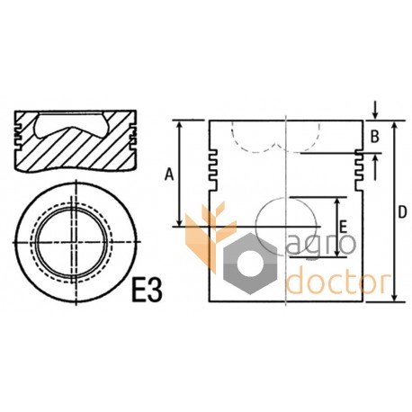 AR78310 Piston with wrist pin for John Deere engine, 3 rings