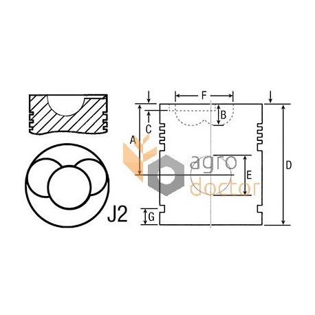 Piston with wrist pin +0,50mm for Perkins engine [Sonne]