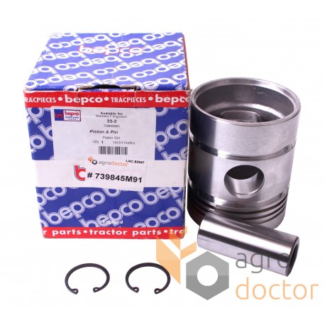 739845M91 Piston with wrist pin for Massey Ferguson engine, 5 rings