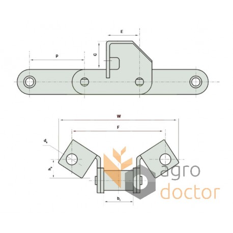 Clean grain elevator chain CA550/F14/J2A [Rollon] - per meter