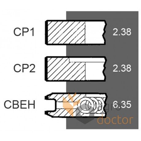 Piston ring set 745764M91 Massey Ferguson engine Perkins, (3 rings), Bepco]