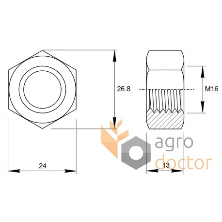 Hex nut LH - 238946 suitable for Claas , G15220540 Gaspardo